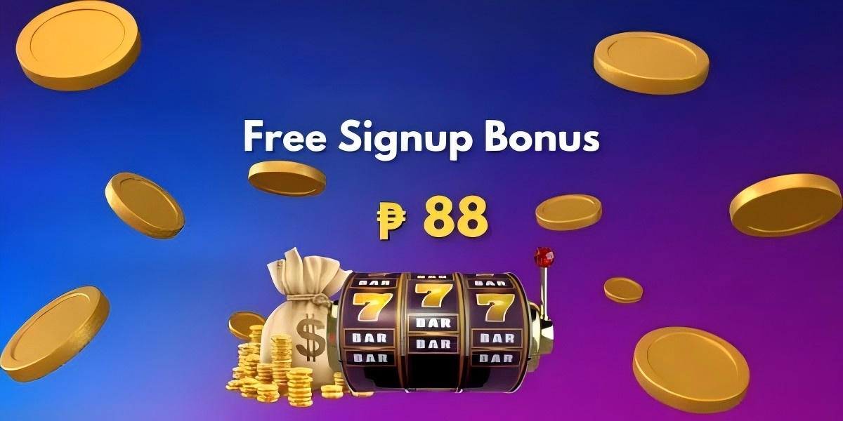 Promo banner showing a free signup bonus of 88 pesos with gold coins and a slot machine